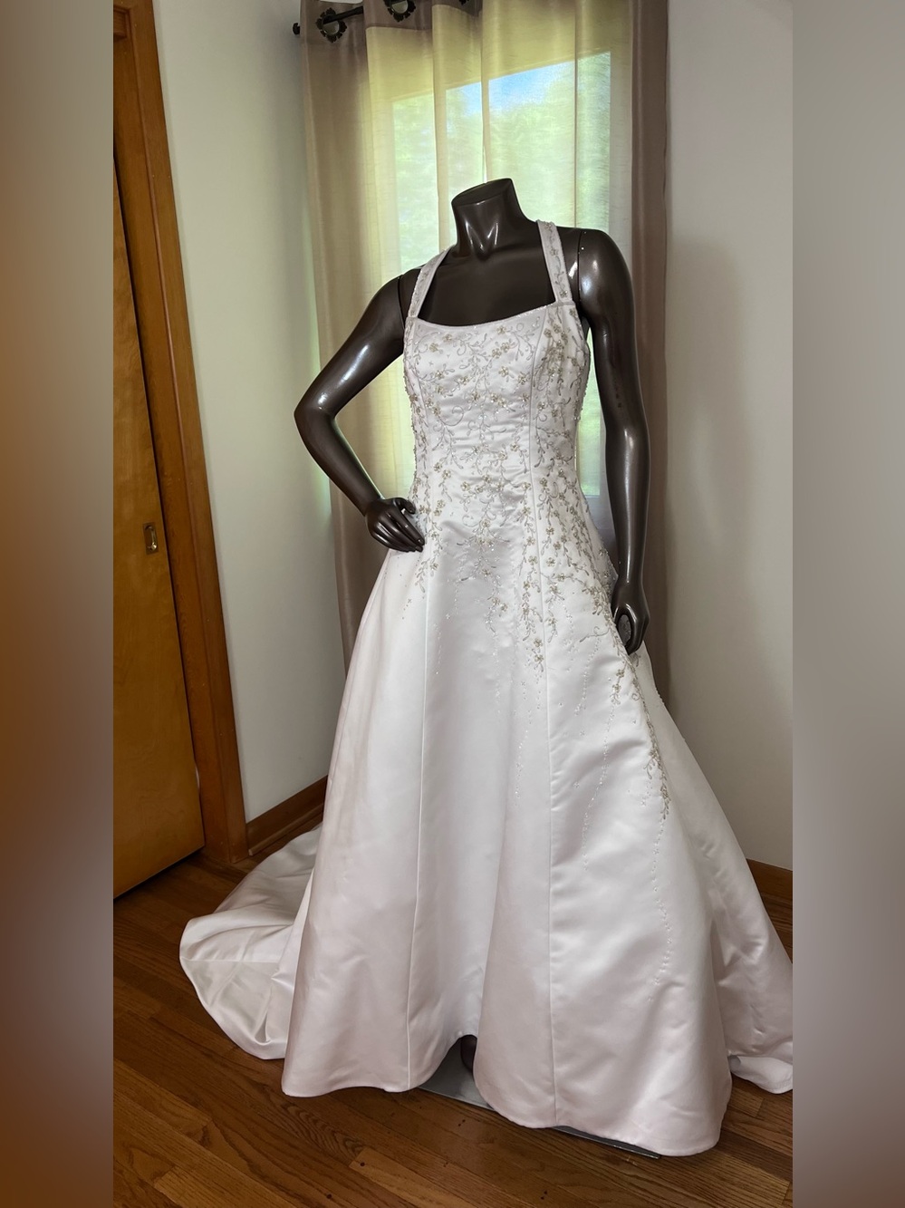Alfred Angelo White Bridal Gown with silver embroidered bodice and Aline skirt.